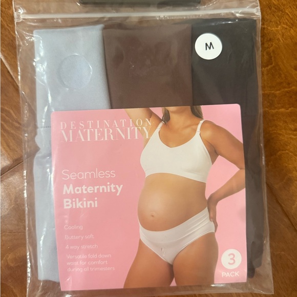 NWT Size M Destination Maternity Seamless Bikini 3-Pack Black, Brown, blue - Picture 1 of 3
